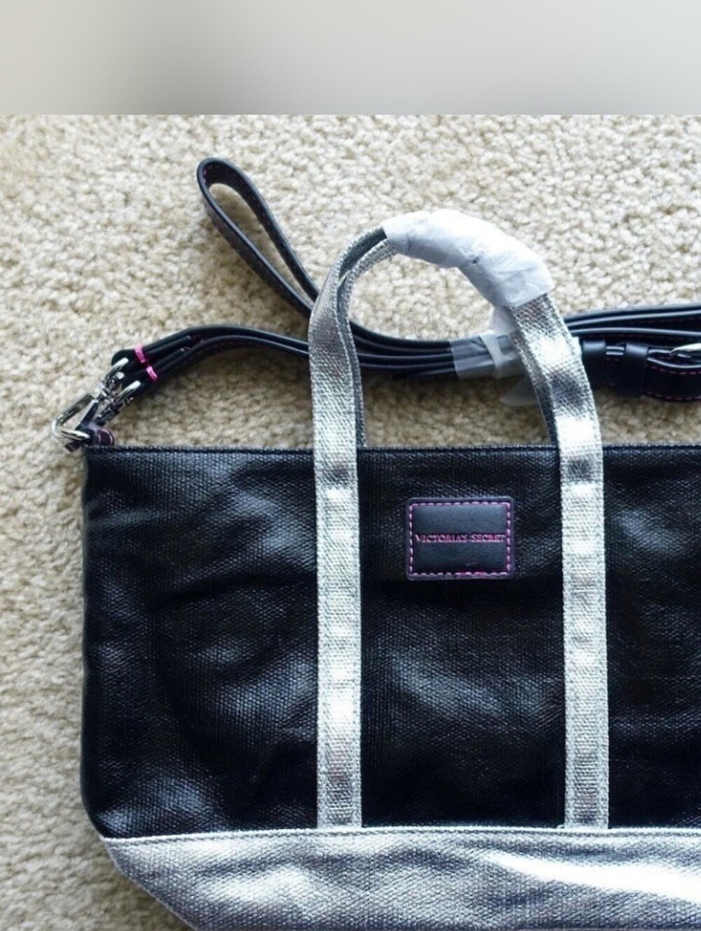 Victoria's Secret Black & Silver Mini Crossbody Tote Bag - NWT